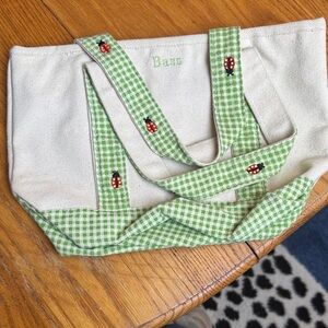 Bass Canvas Tote with Green Gingham and Ladybug Accents